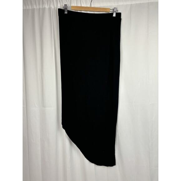 BCBG MAX AZRIA L Black Stretch Knit Asymmetric Hem Faux Wrap Skirt - Picture 3 of 8